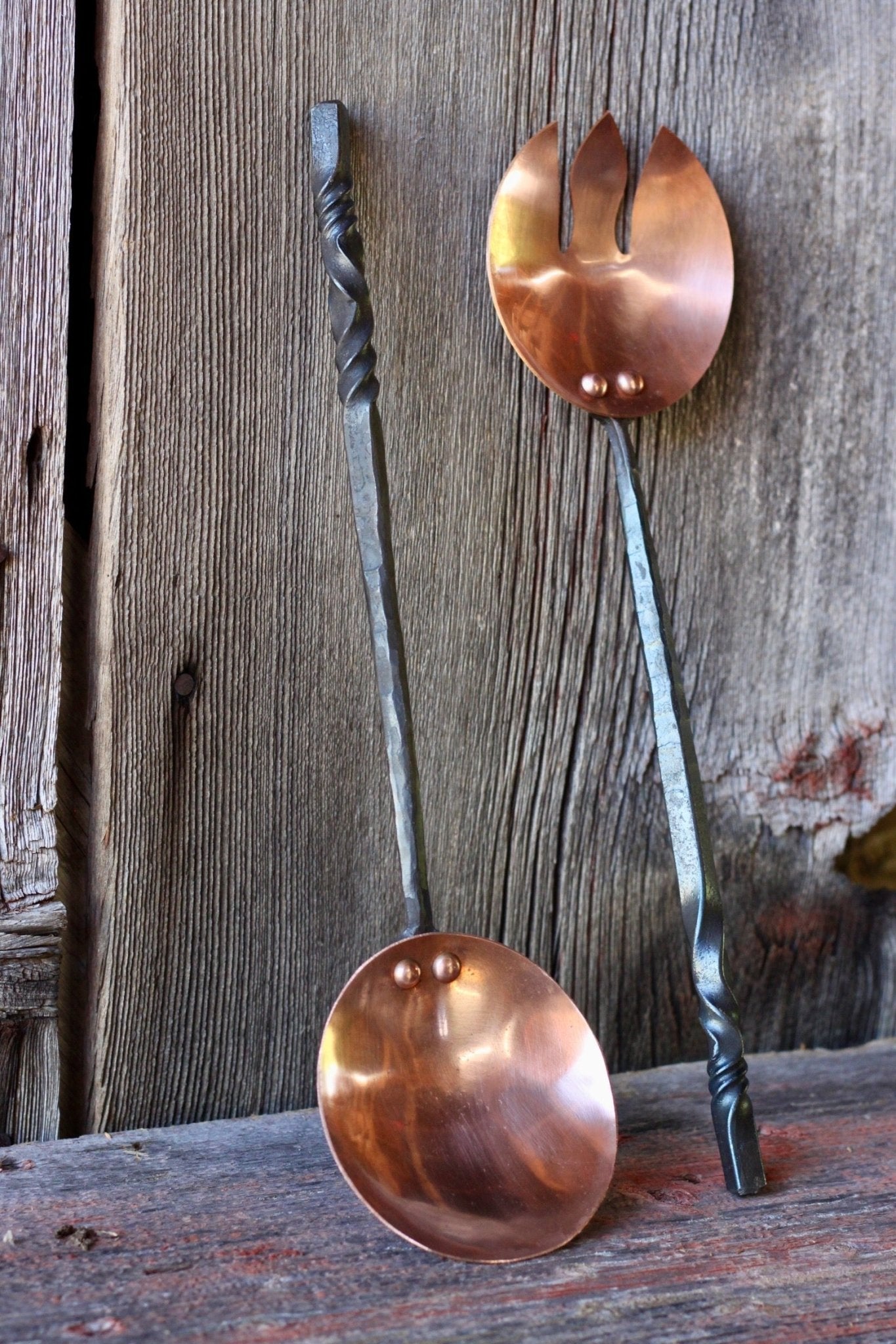 Hand Forged Copper Salad Tongs | Steel & Copper Serving Utensils - Aware House