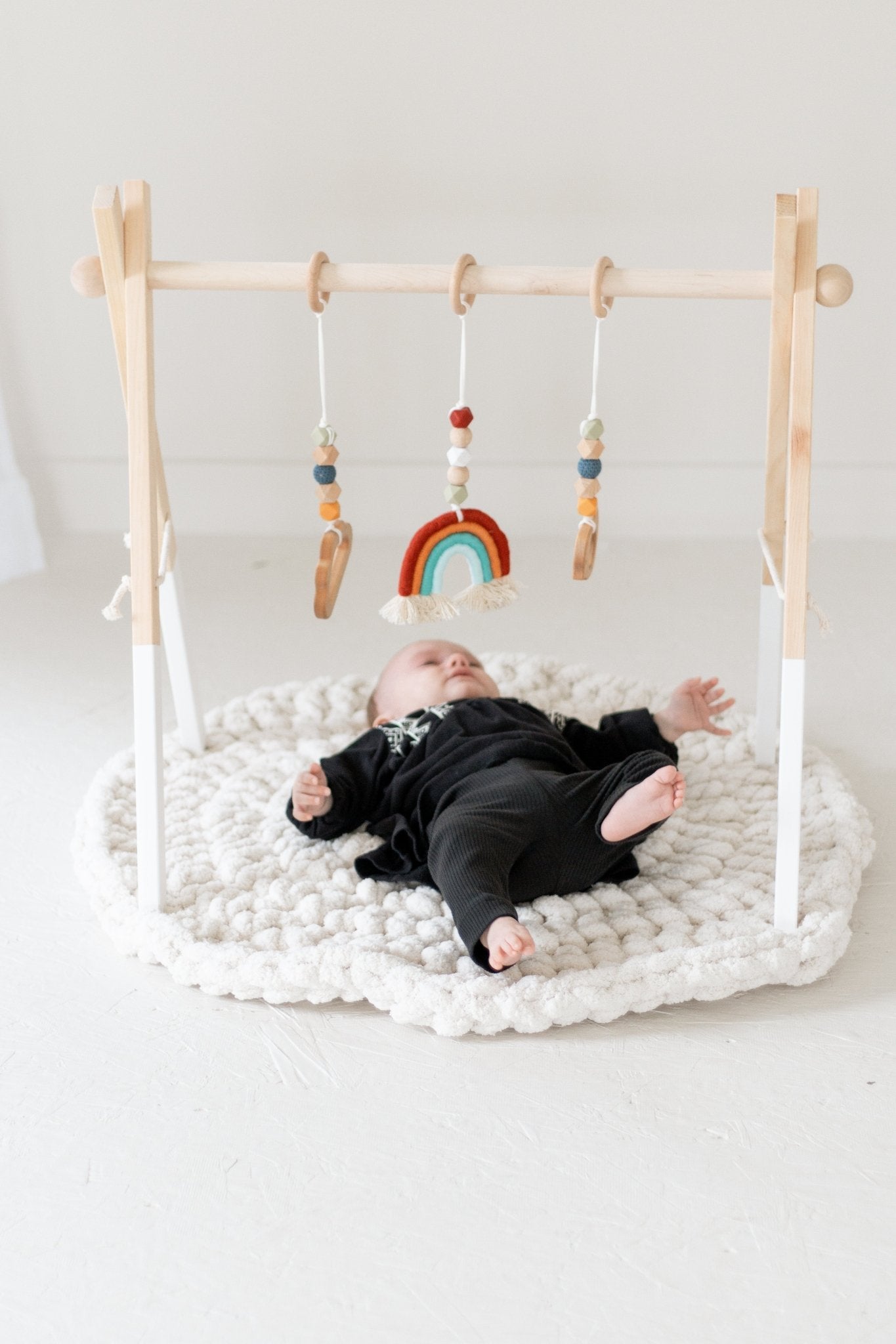 Rainbow Hanging Baby Gym Toys | Cotton & Wooden Activity Toy Set - Aware House