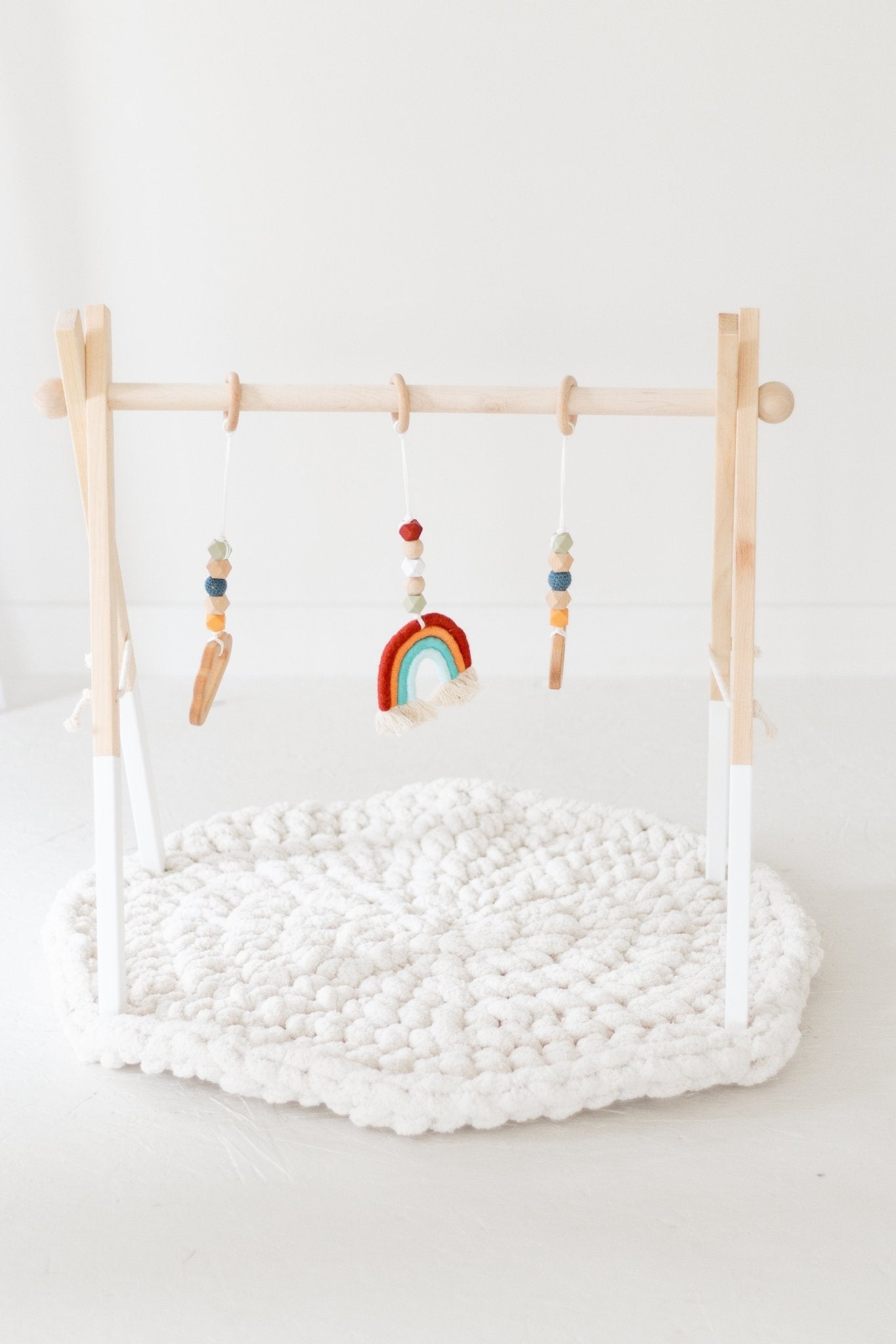 Rainbow Hanging Baby Gym Toys | Cotton & Wooden Activity Toy Set - Aware House