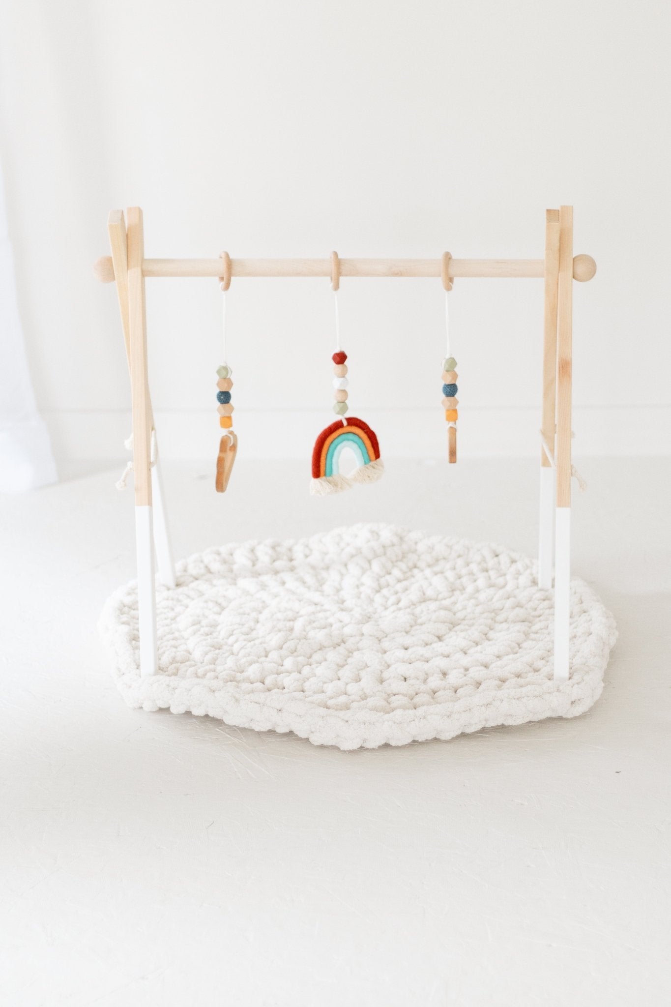 Rainbow Hanging Baby Gym Toys | Cotton & Wooden Activity Toy Set - Aware House