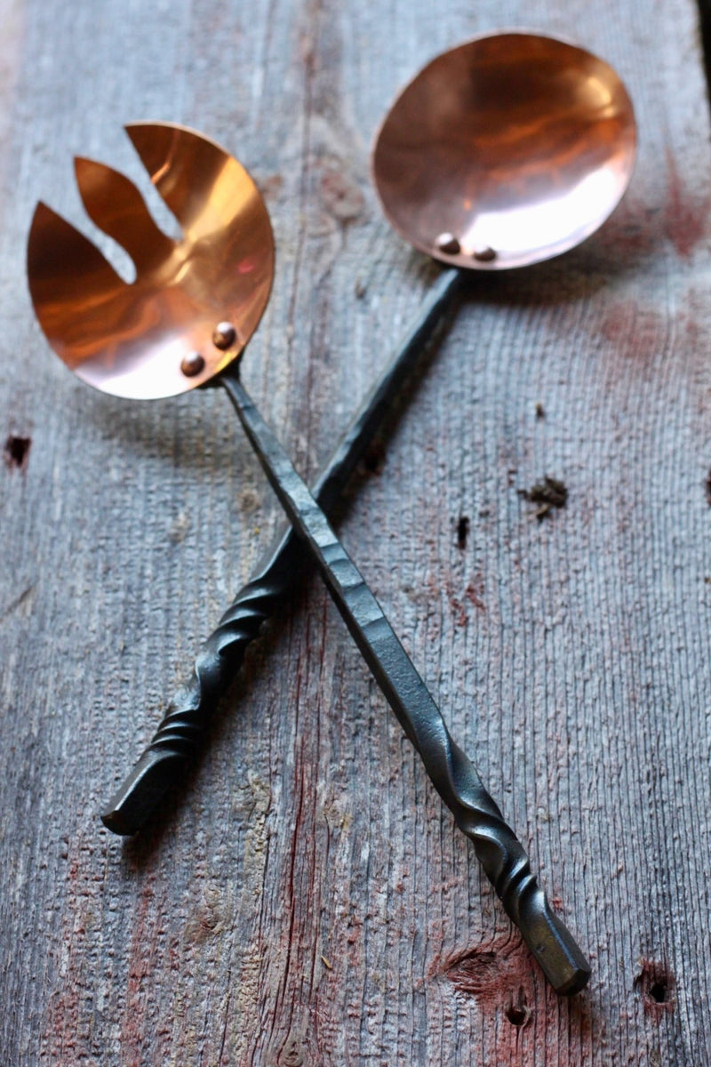 Hand Forged Copper Salad Tongs | Steel & Copper Serving Utensils-zoom-