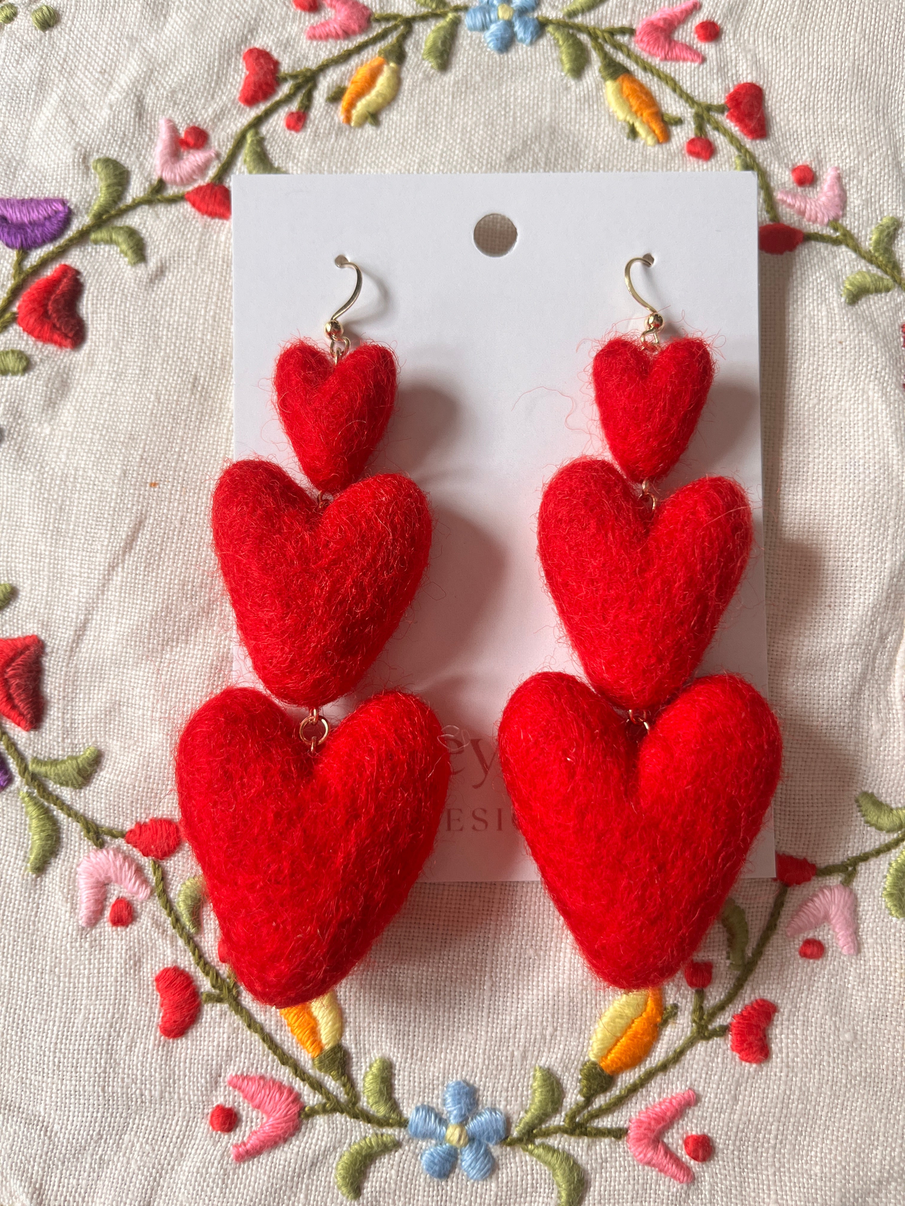 Three Tiered Heart Felt Dangle Earrings-zoom-7