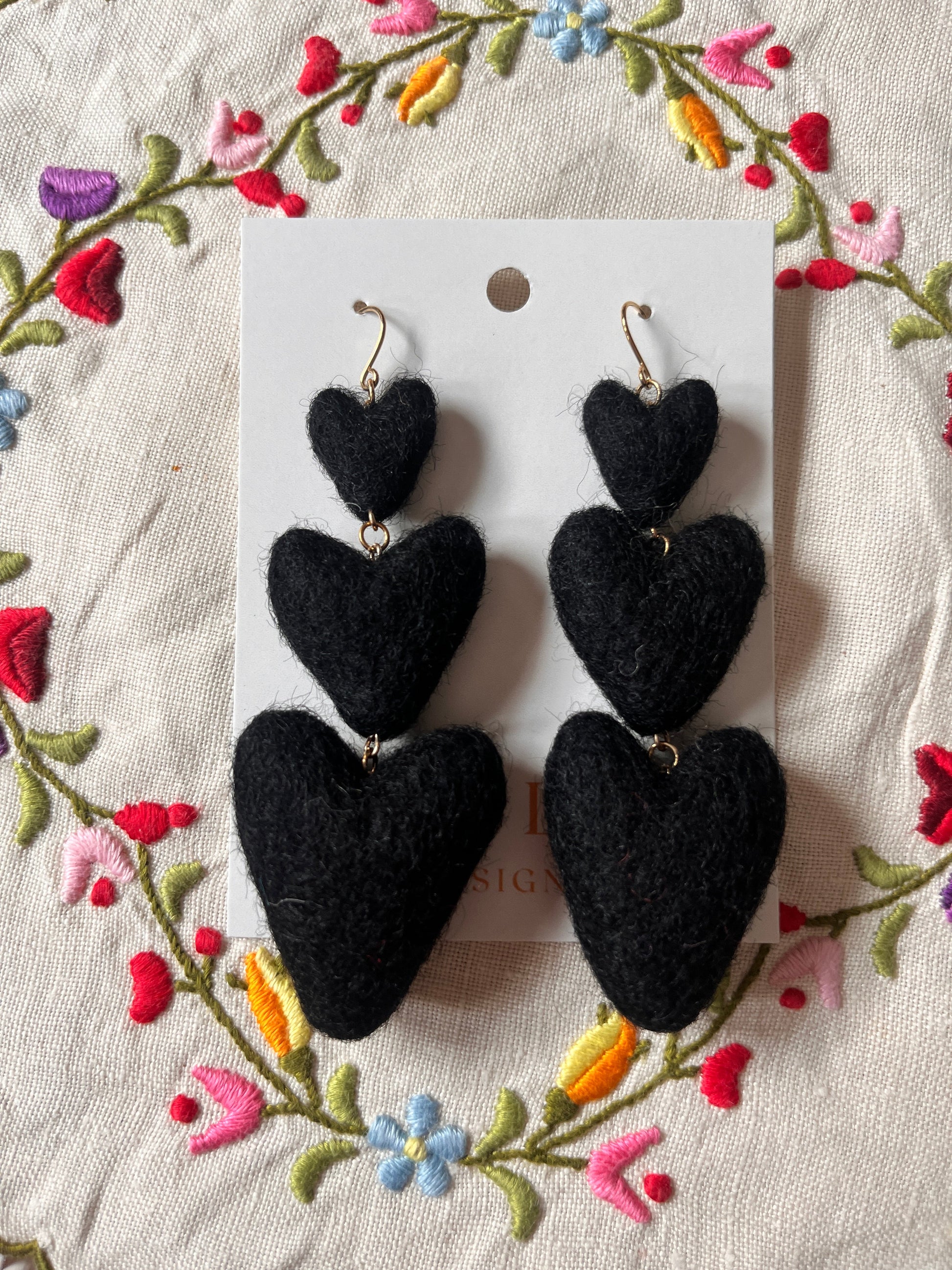 Three Tiered Heart Felt Dangle Earrings-6