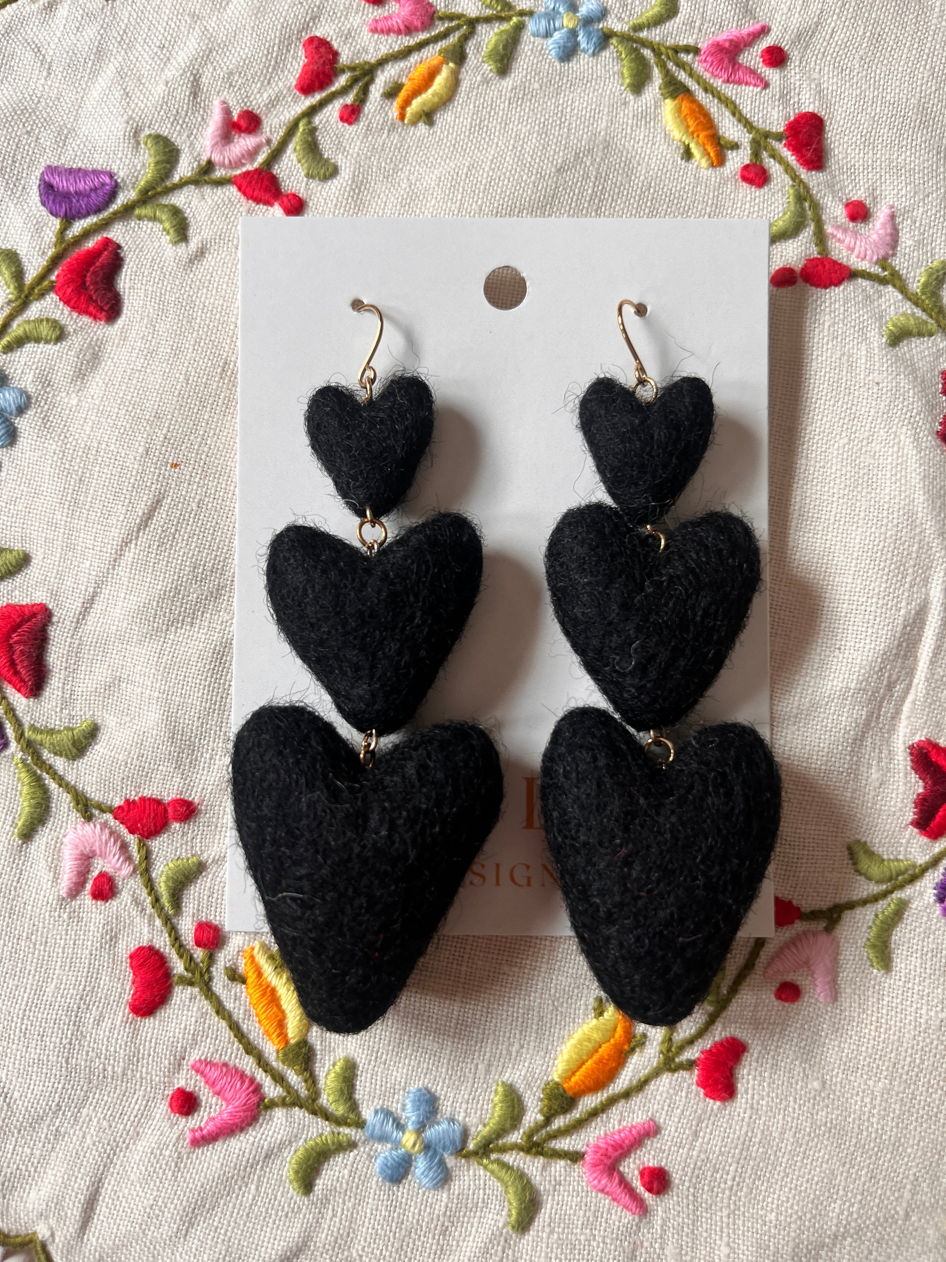 Three Tiered Heart Felt Dangle Earrings-zoom-6