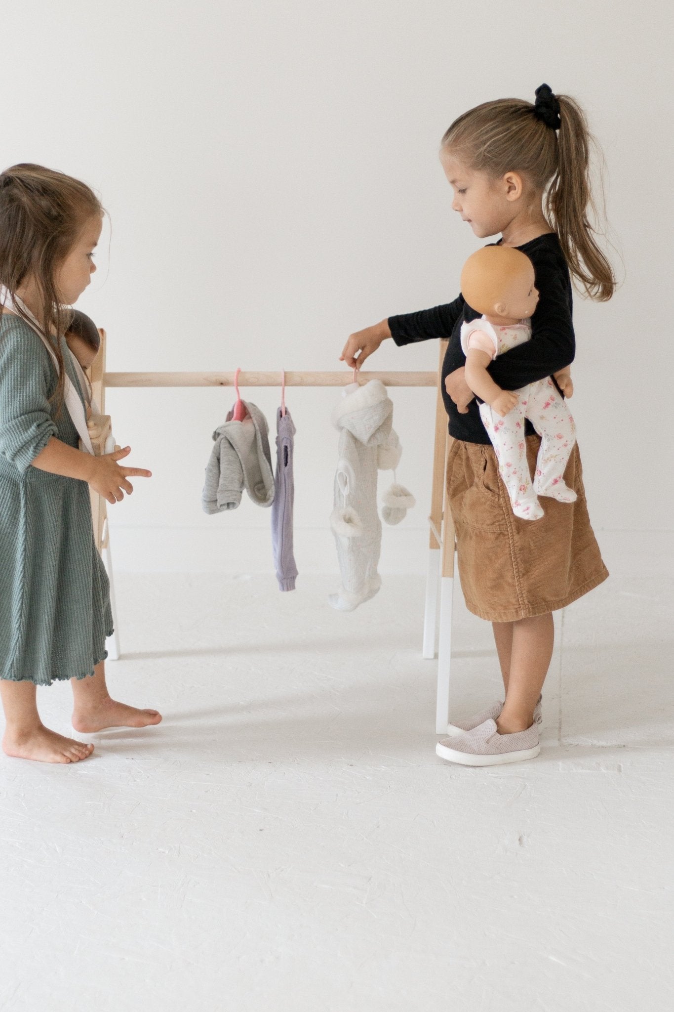 Wooden Doll Clothes Rack | Kids Dress - Up Storage - Aware House