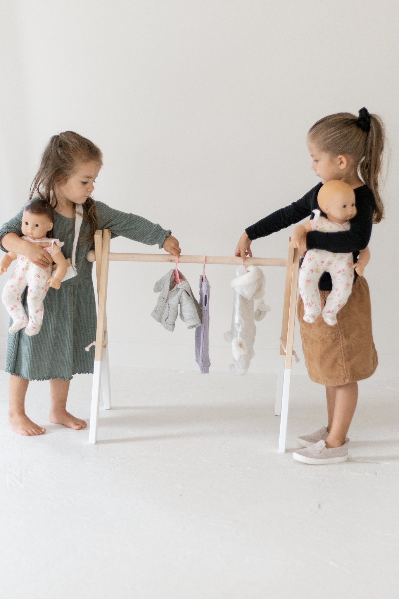 Wooden Doll Clothes Rack | Kids Dress - Up Storage - Aware House
