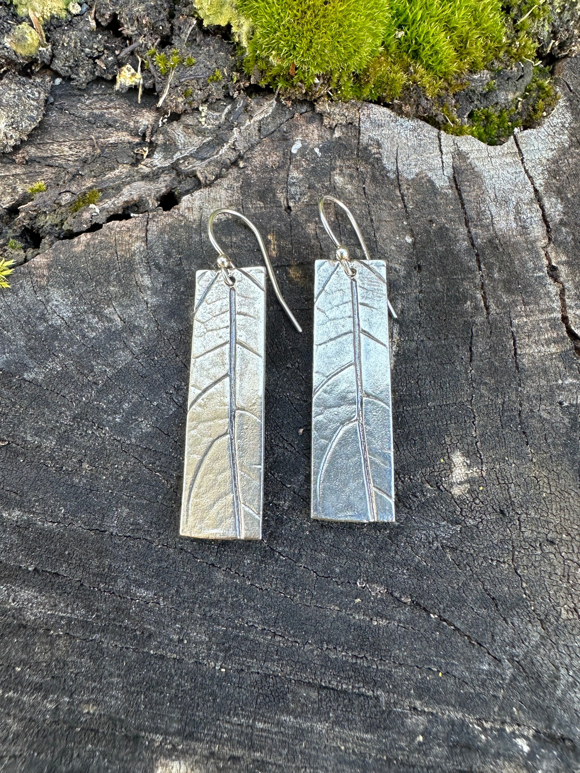 Leaf Rectangle Earrings | Recycled Sterling Silver-4