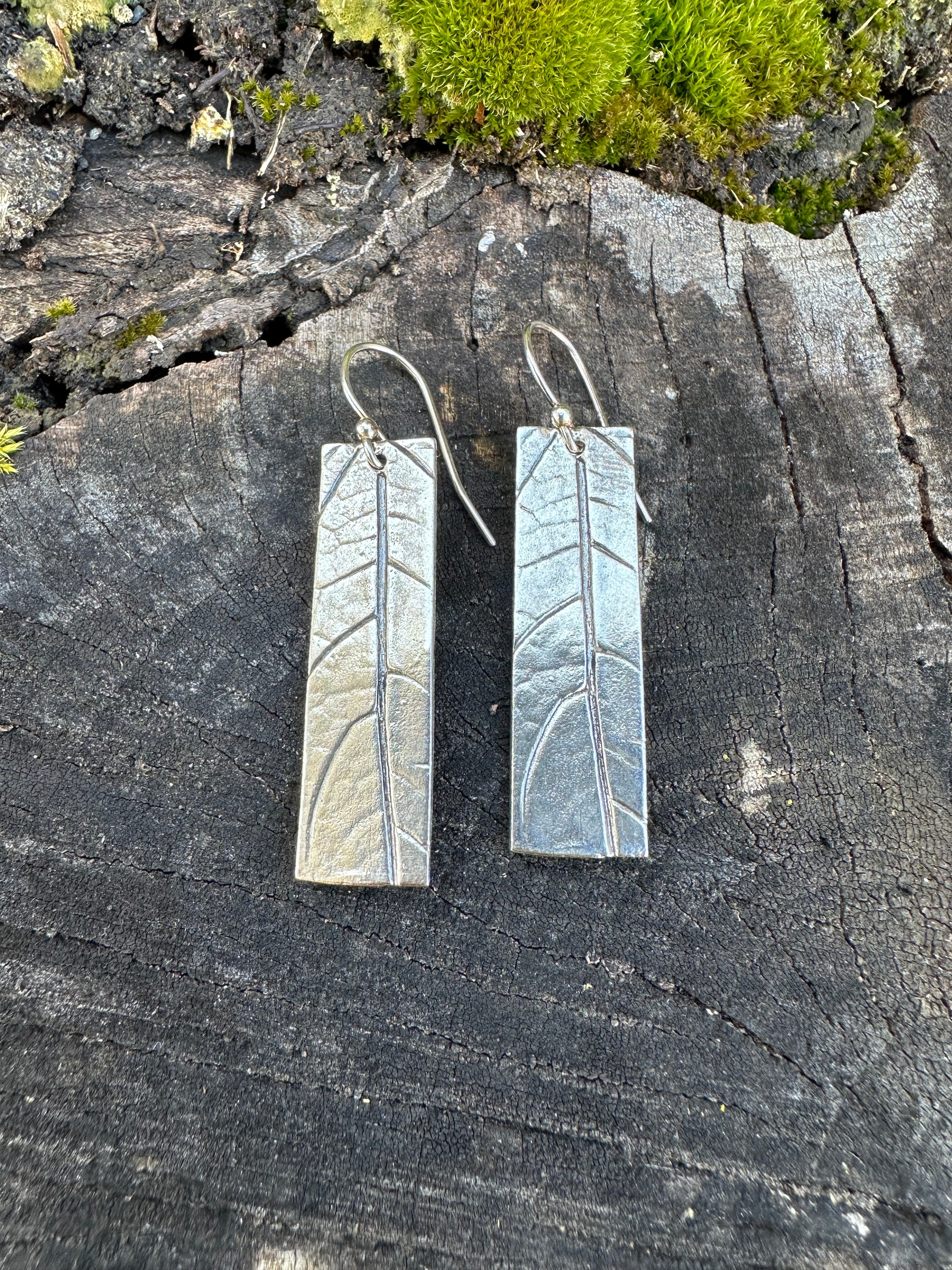 Leaf Rectangle Earrings | Recycled Sterling Silver-zoom-4