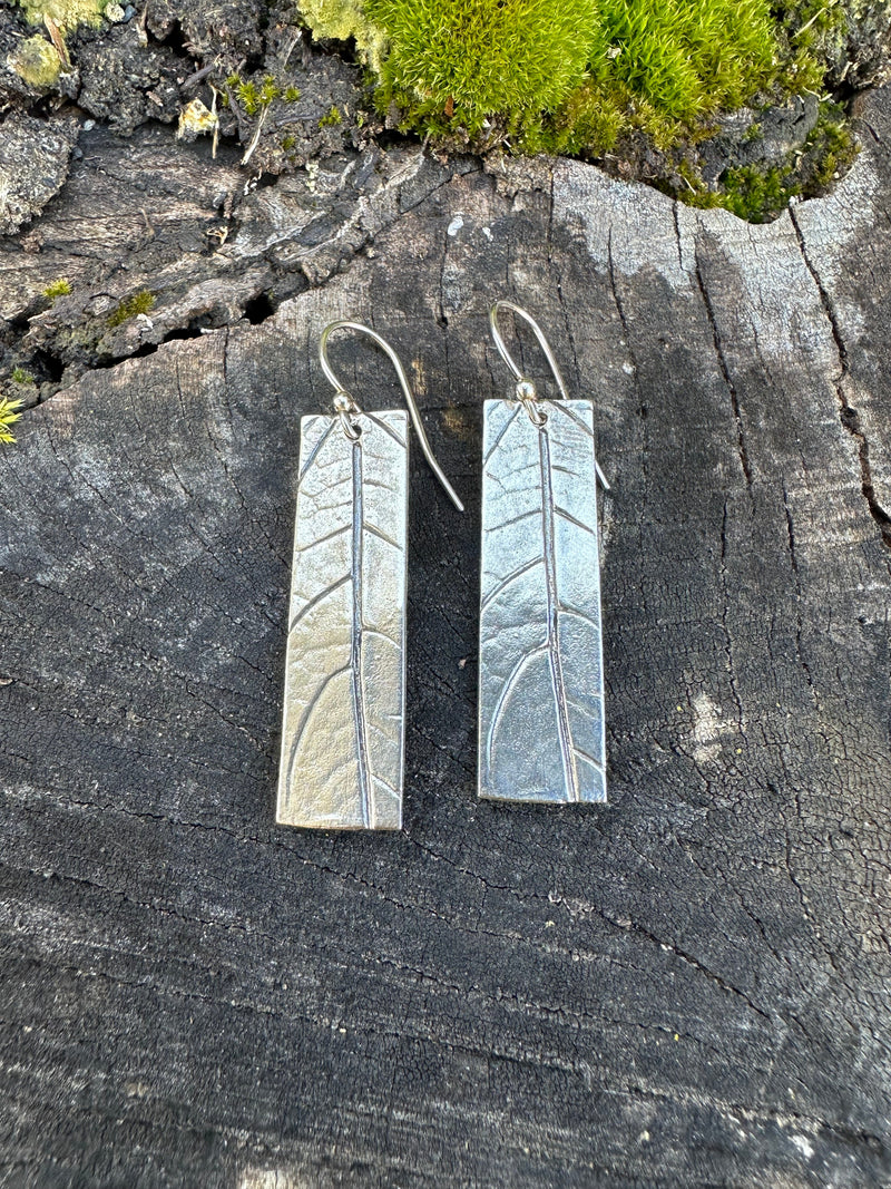 Leaf Rectangle Earrings | Recycled Sterling Silver-zoom-