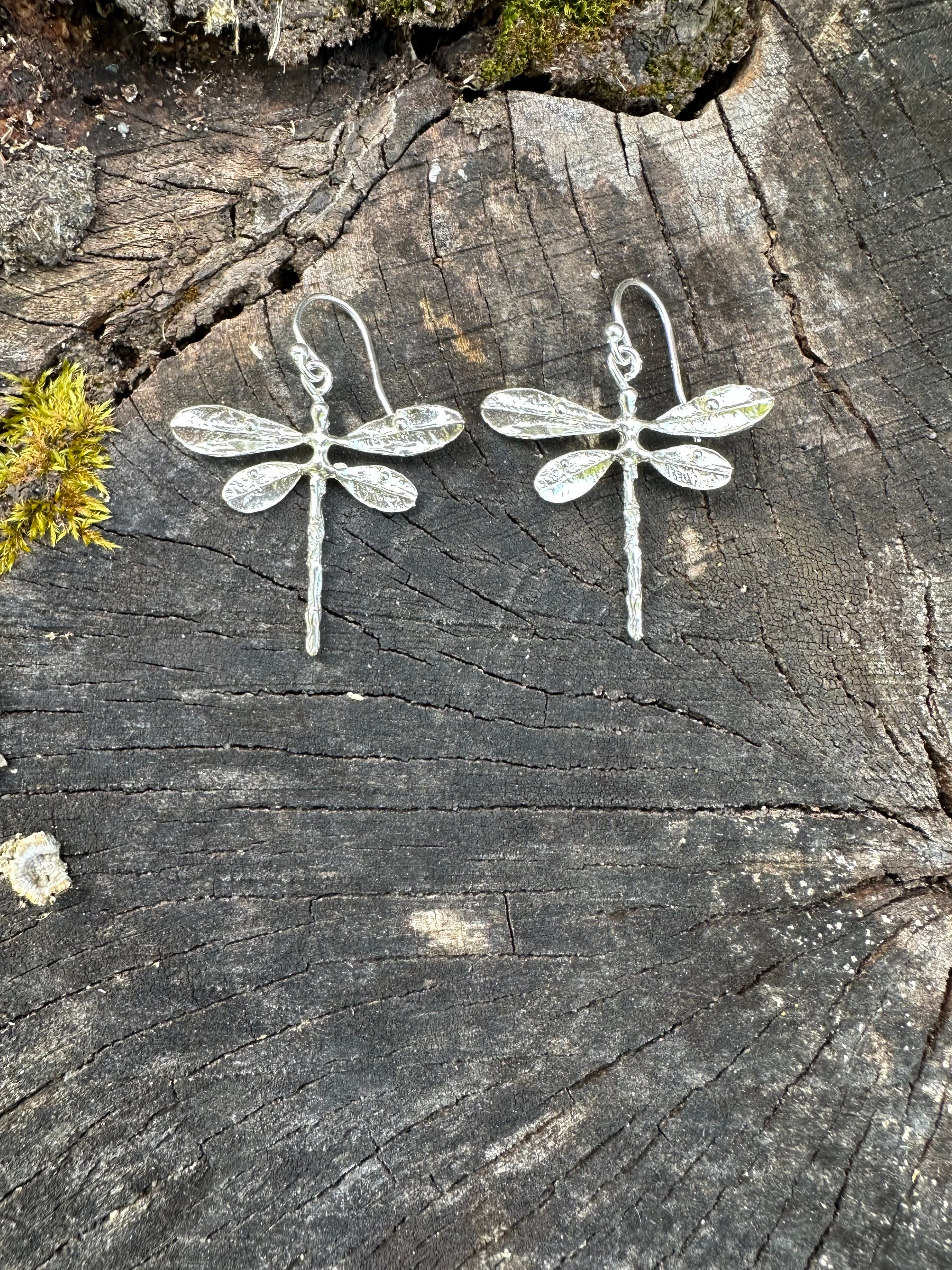 Dragonfly Dangle Earrings | Sterling Silver or Brass-zoom-4