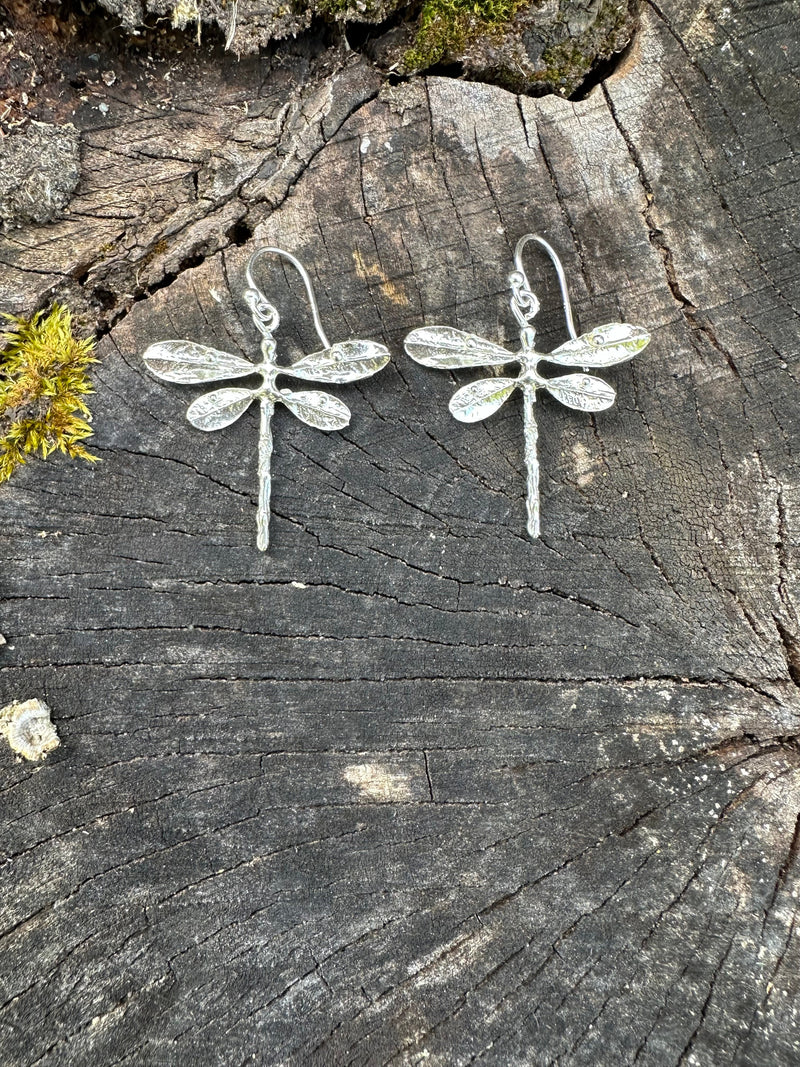 Dragonfly Dangle Earrings | Sterling Silver or Brass-zoom-