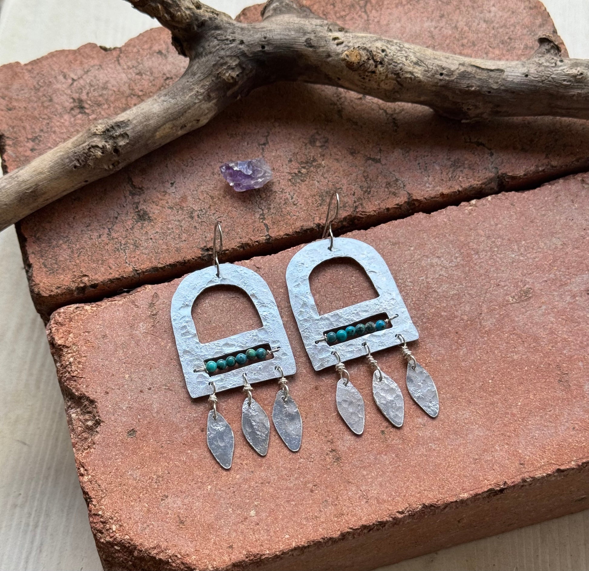 Turquoise & Brass Fringe Earrings-8