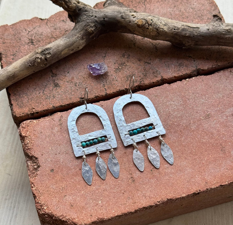 Turquoise & Brass Fringe Earrings-zoom-