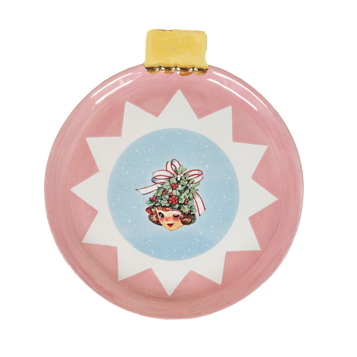 Pink Christmas Tree Girl Ornament Plate-zoom-1