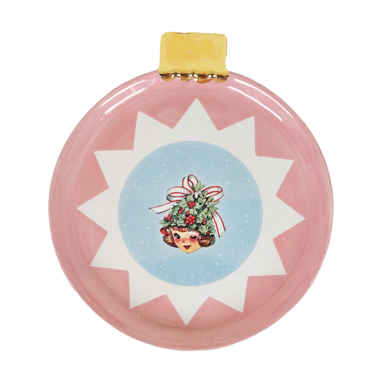 Pink Christmas Tree Girl Ornament Plate-zoom-