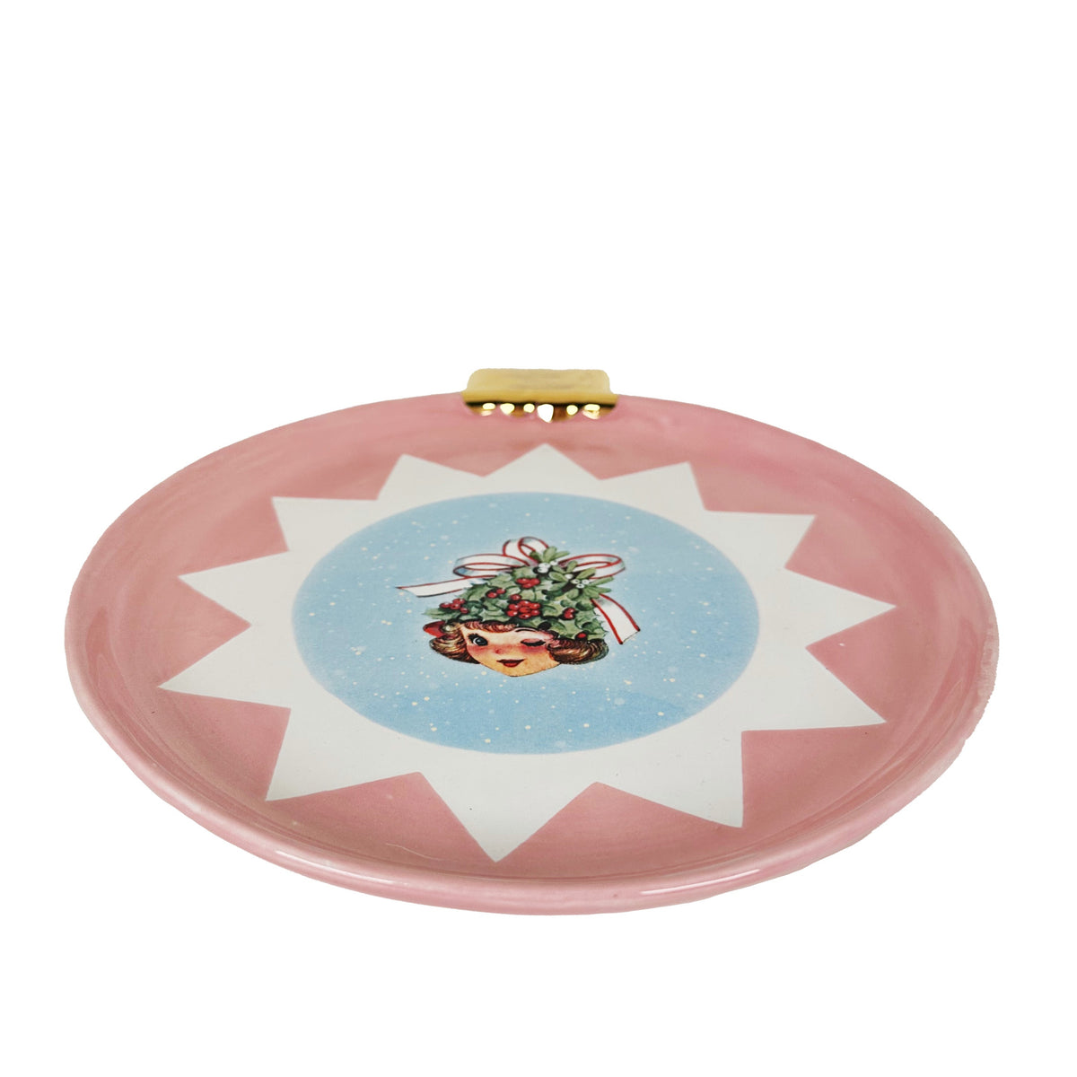 Pink Christmas Tree Girl Ornament Plate-zoom-2