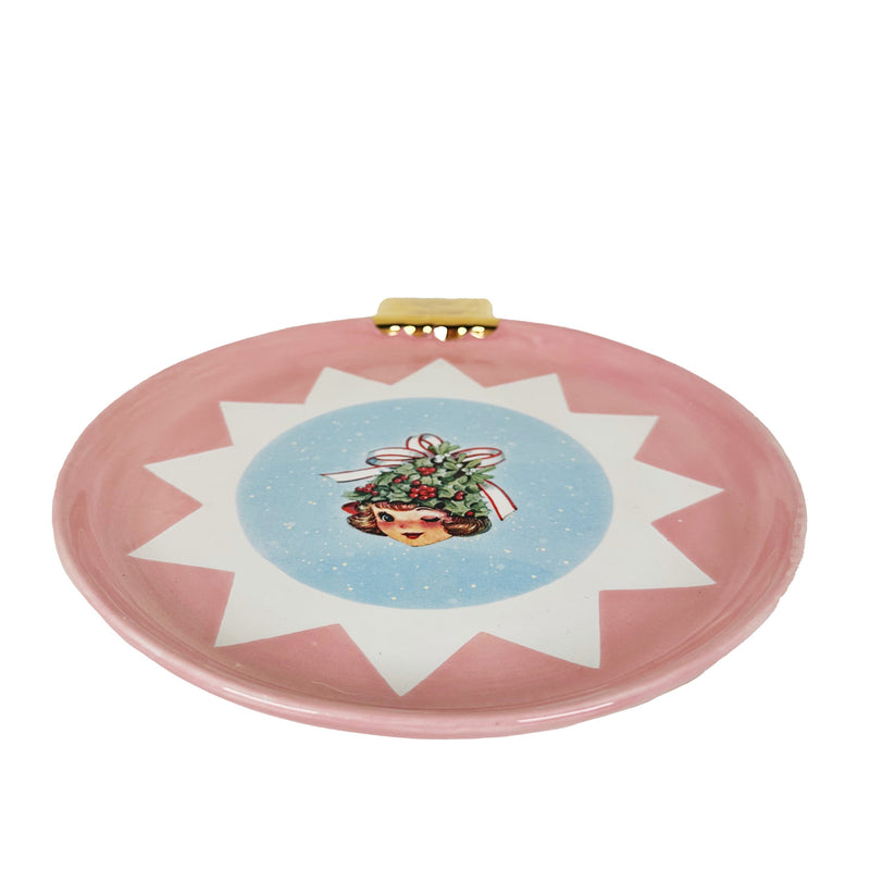 Pink Christmas Tree Girl Ornament Plate-zoom-