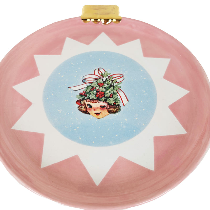 Pink Christmas Tree Girl Ornament Plate-zoom-