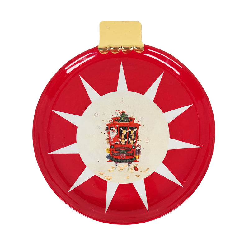 Red Santa Claus Tram Car Ornament Plate-zoom-
