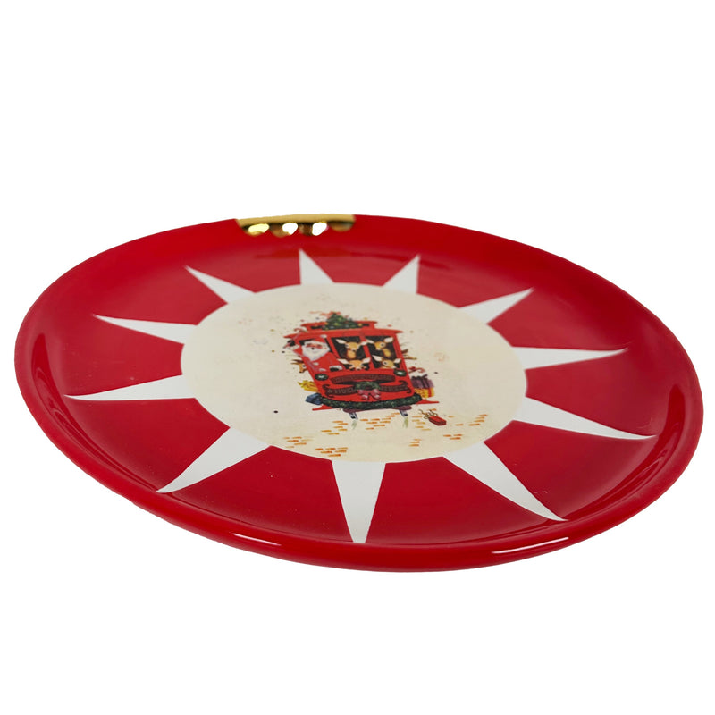Red Santa Claus Tram Car Ornament Plate-zoom-