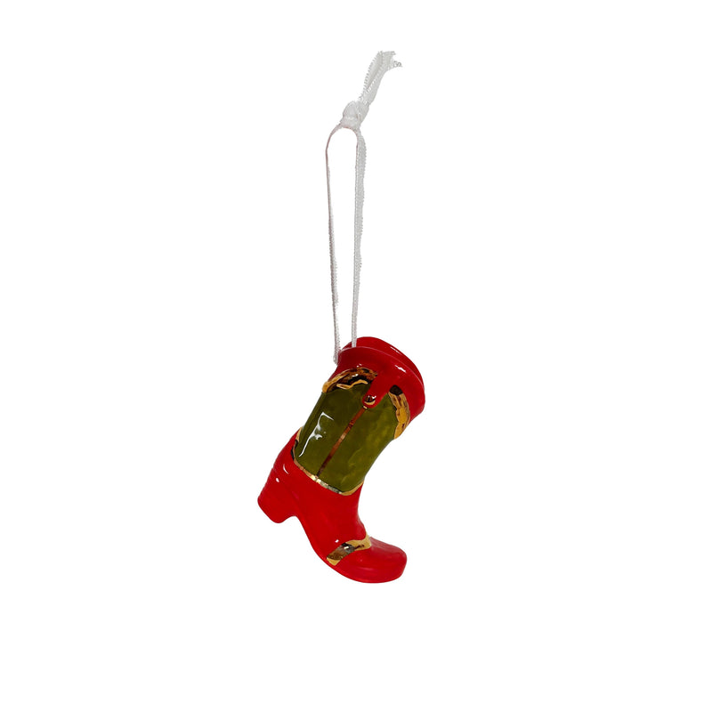 Mini Cowboy Boot Ornament with 22k Gold Details- Classic Red & Martini Green-zoom-