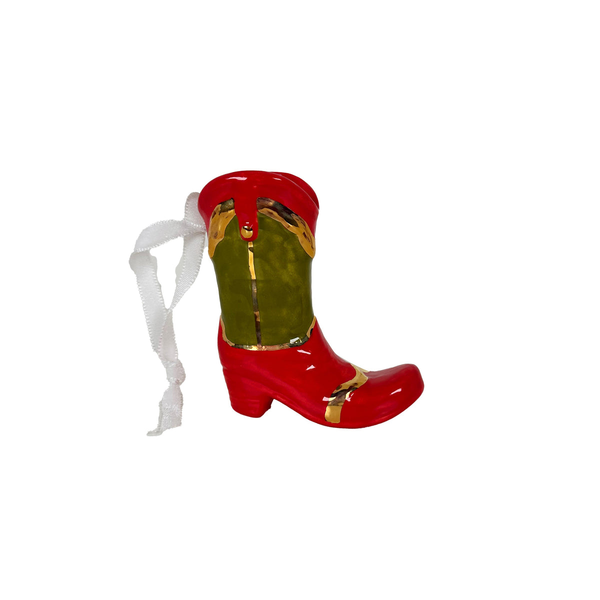 Mini Cowboy Boot Ornament with 22k Gold Details- Classic Red & Martini Green-2