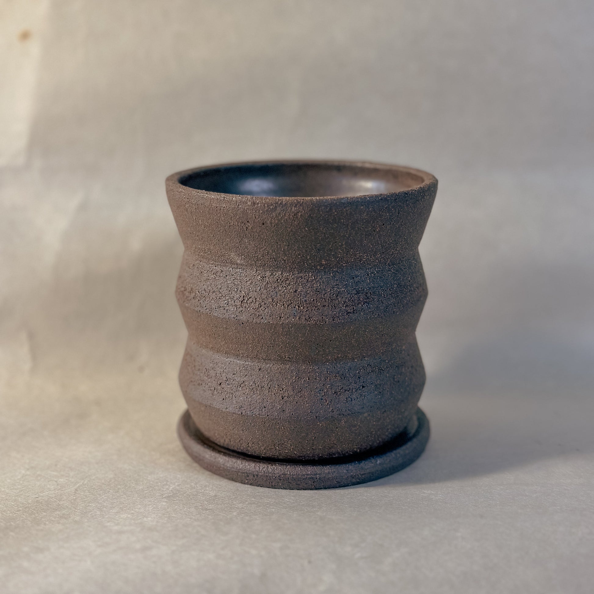 4" Angled Dark Brown Planter with Saucer and Drainage-1