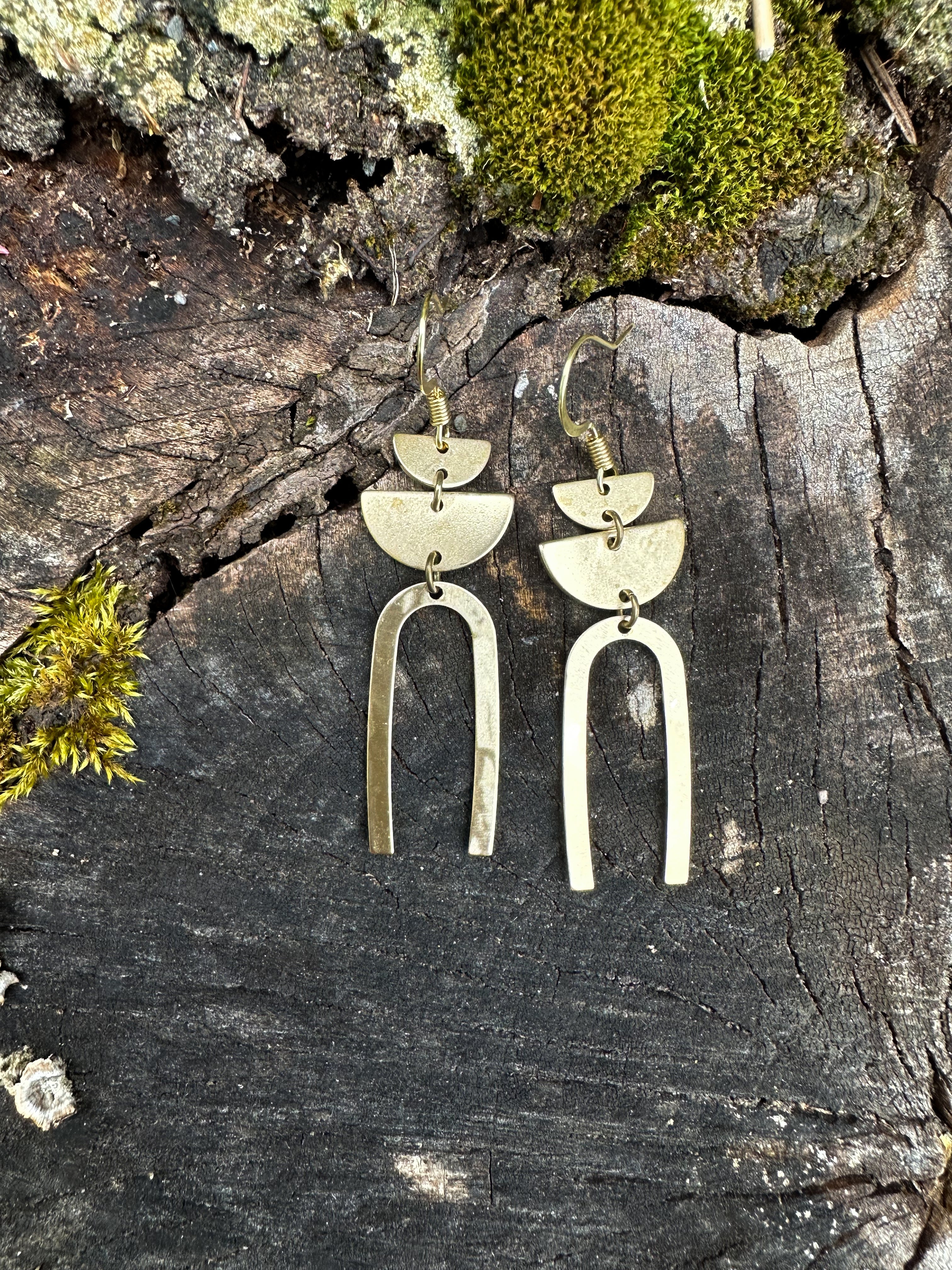 Boho Rainbow Arch Earrings | Brass