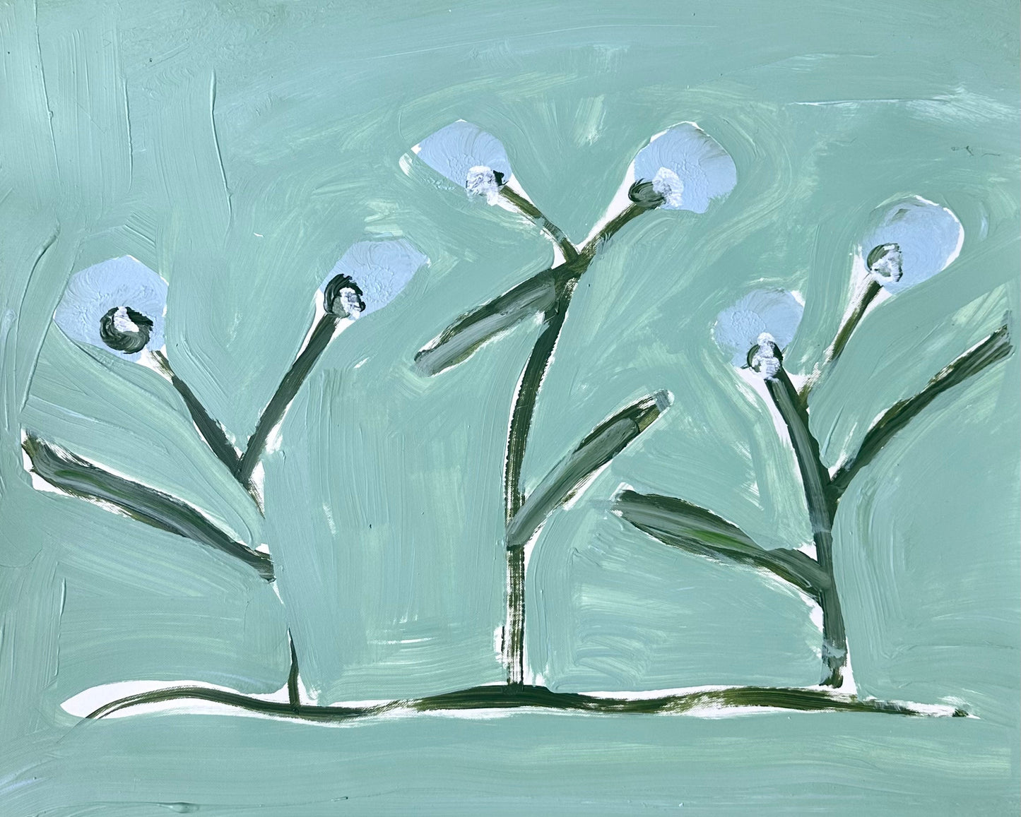 Sage Green Posies Acrylic Painting