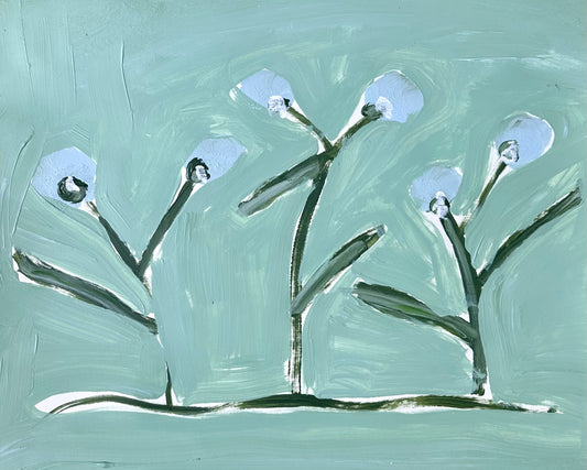 Sage Green Posies Acrylic Painting