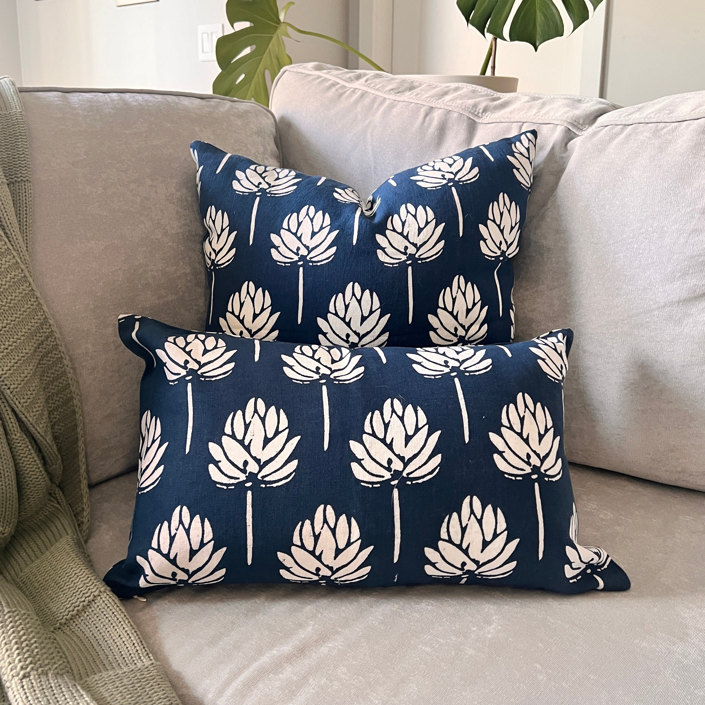 Lotus Bloom – Handmade Pure Linen Throw Pillow Cover