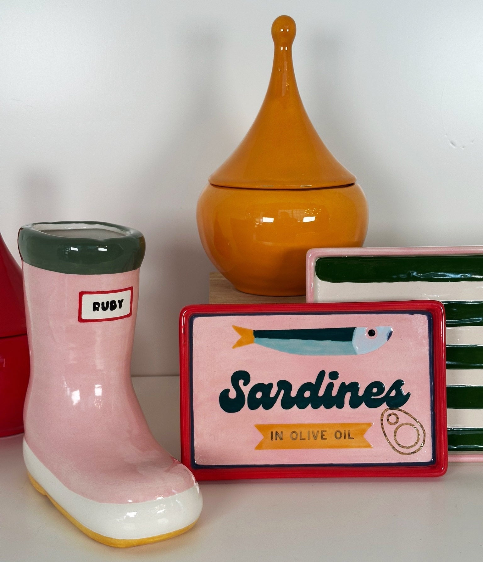 Striped Low Profile Tray in Pink & Green-4