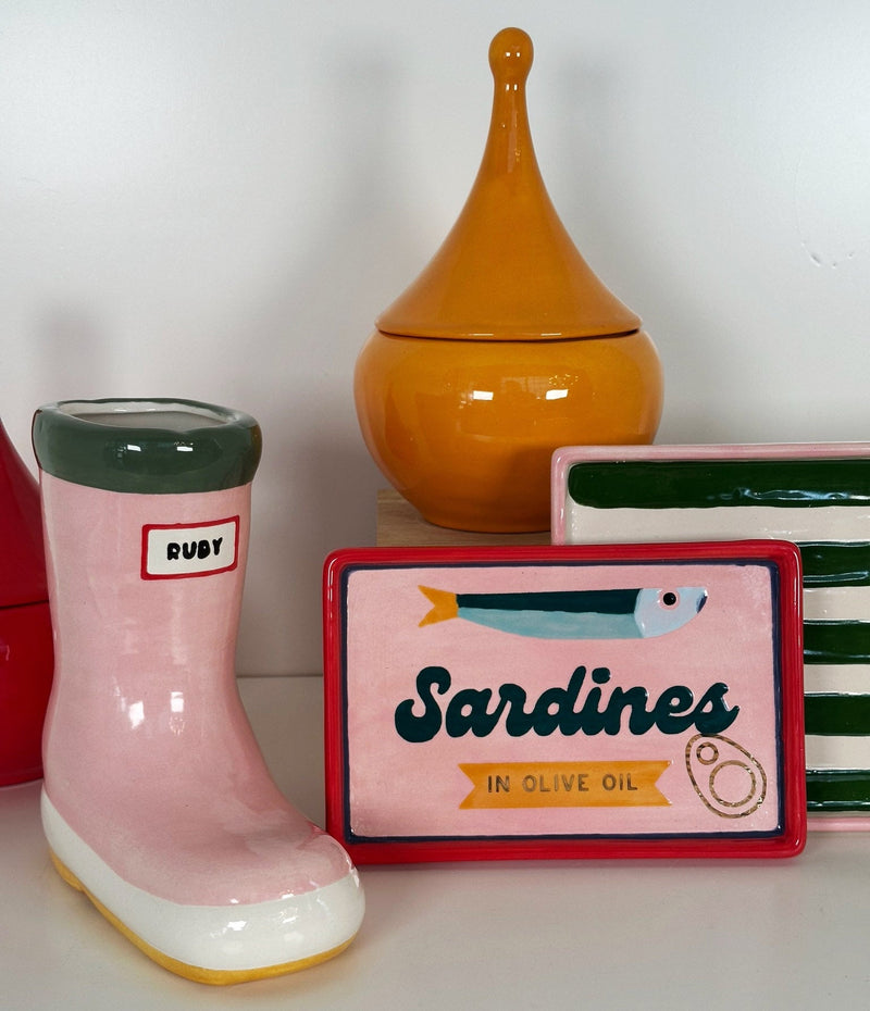 Striped Low Profile Tray in Pink & Green-zoom-