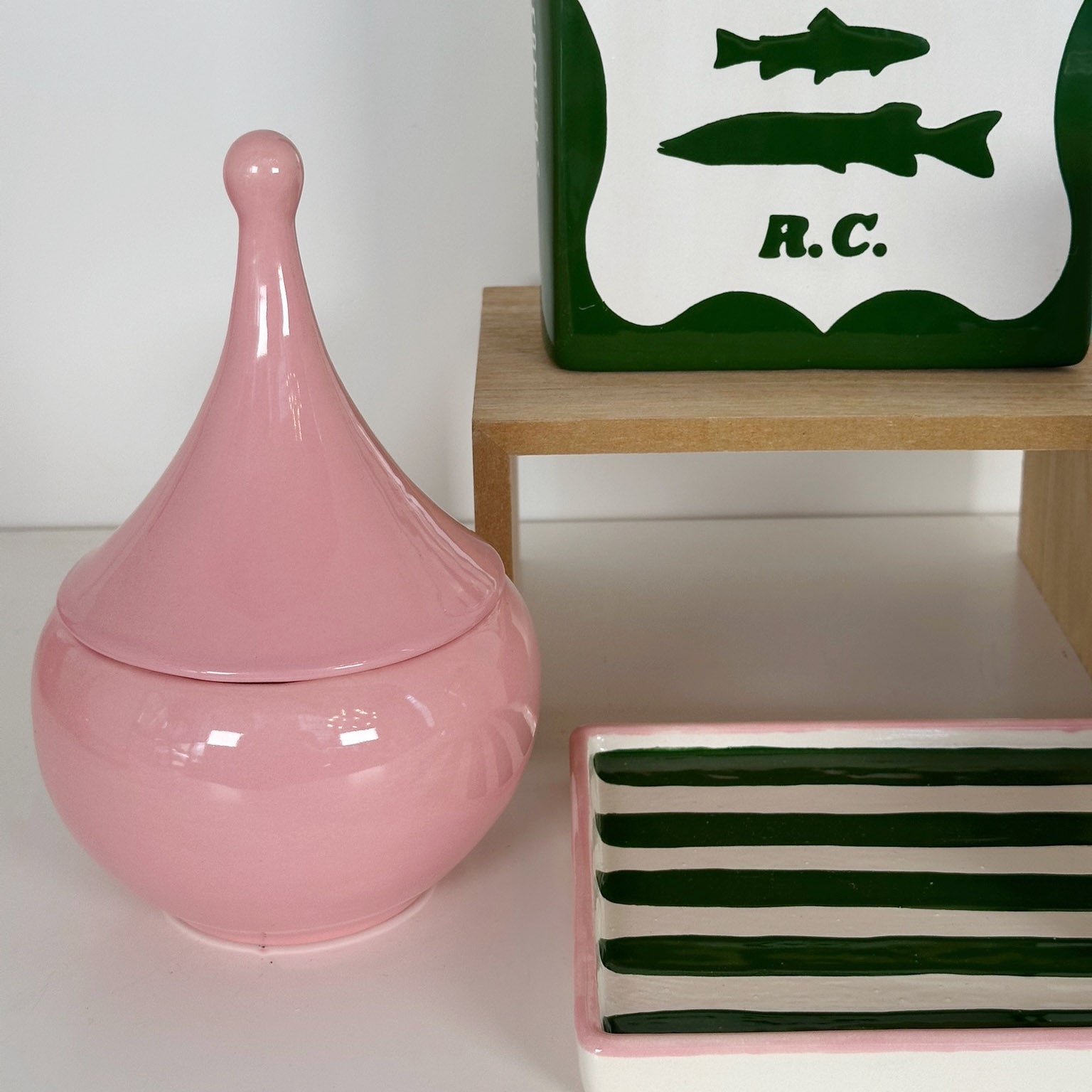 Striped Low Profile Tray in Pink & Green-zoom-3