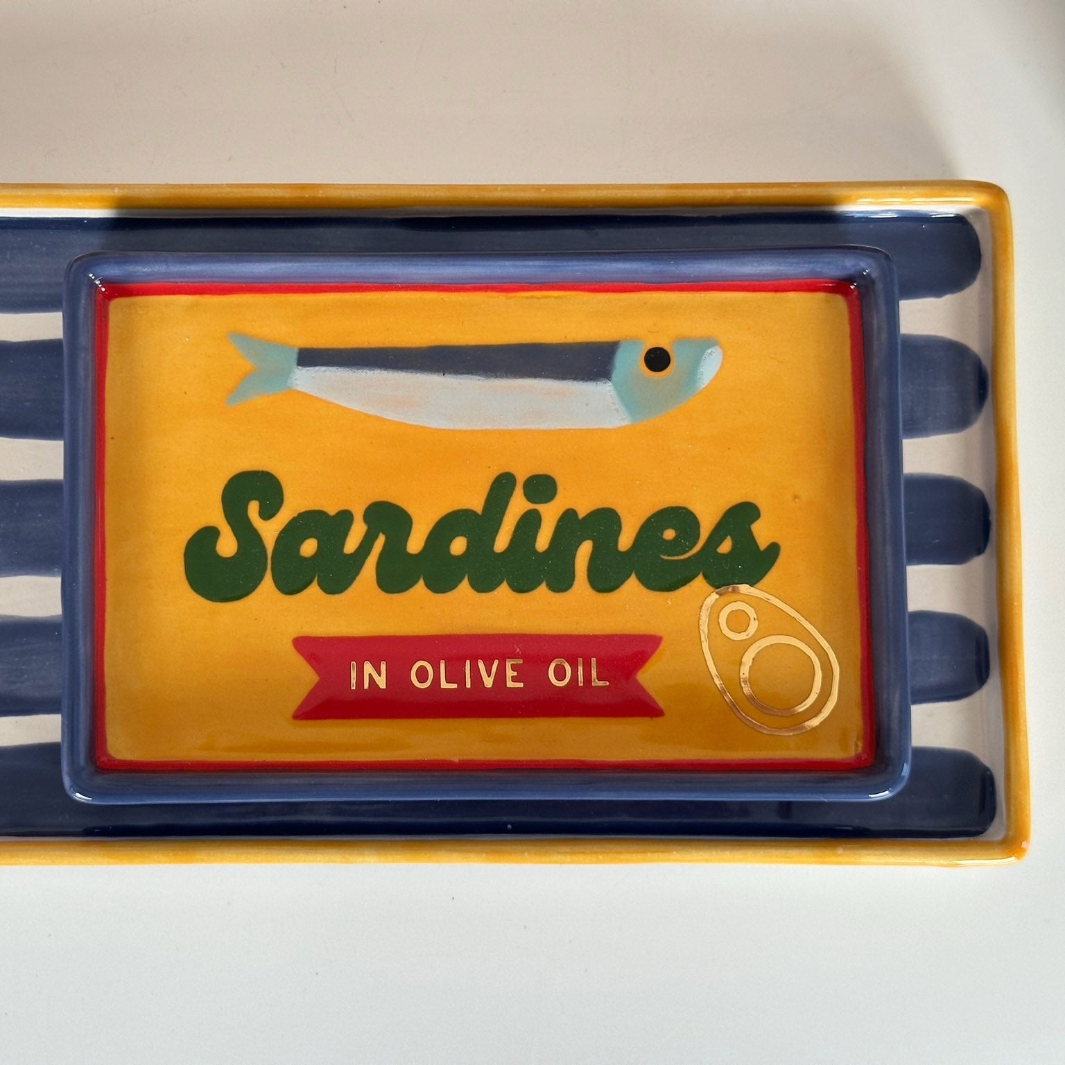 Striped Low Profile Tray in Blue & Yellow-3
