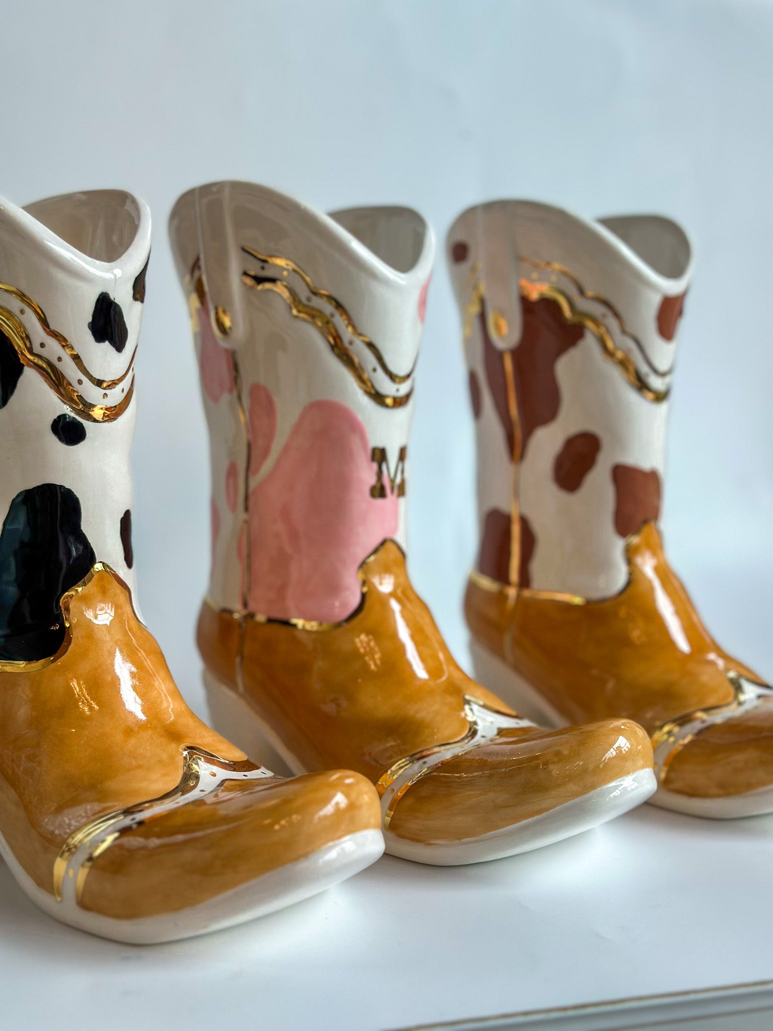 Two Tone Cow Print Cowboy Boot Vase-zoom-8