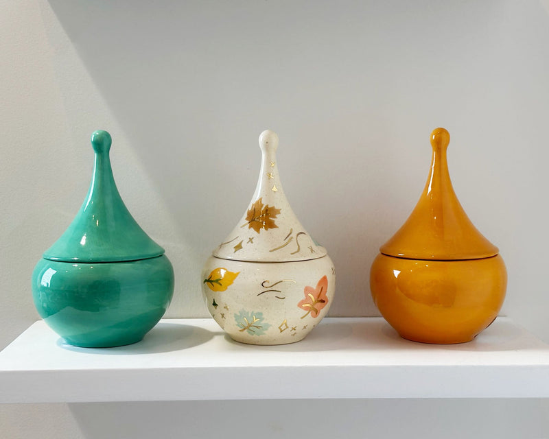 Wind & Leaves Speckled Teardrop Jar with 22k Gold Accents-zoom-