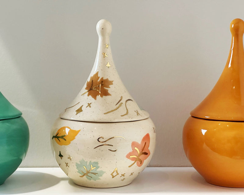 Wind & Leaves Speckled Teardrop Jar with 22k Gold Accents-zoom-