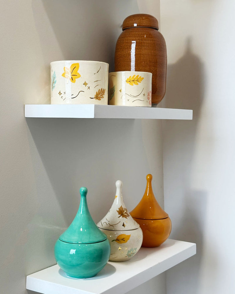 Wind & Leaves Speckled Vases with 22k Gold Accents and Optional Hand Poured Candle-zoom-