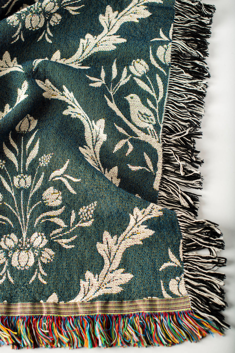 Isobel Thistle Teal Floral Botanical Jacquard Woven Throw Blanket