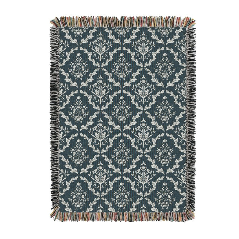 Isobel Thistle Teal Floral Botanical Jacquard Woven Throw Blanket-zoom-