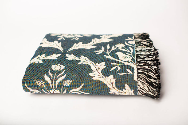 Isobel Thistle Teal Floral Botanical Jacquard Woven Throw Blanket-zoom-