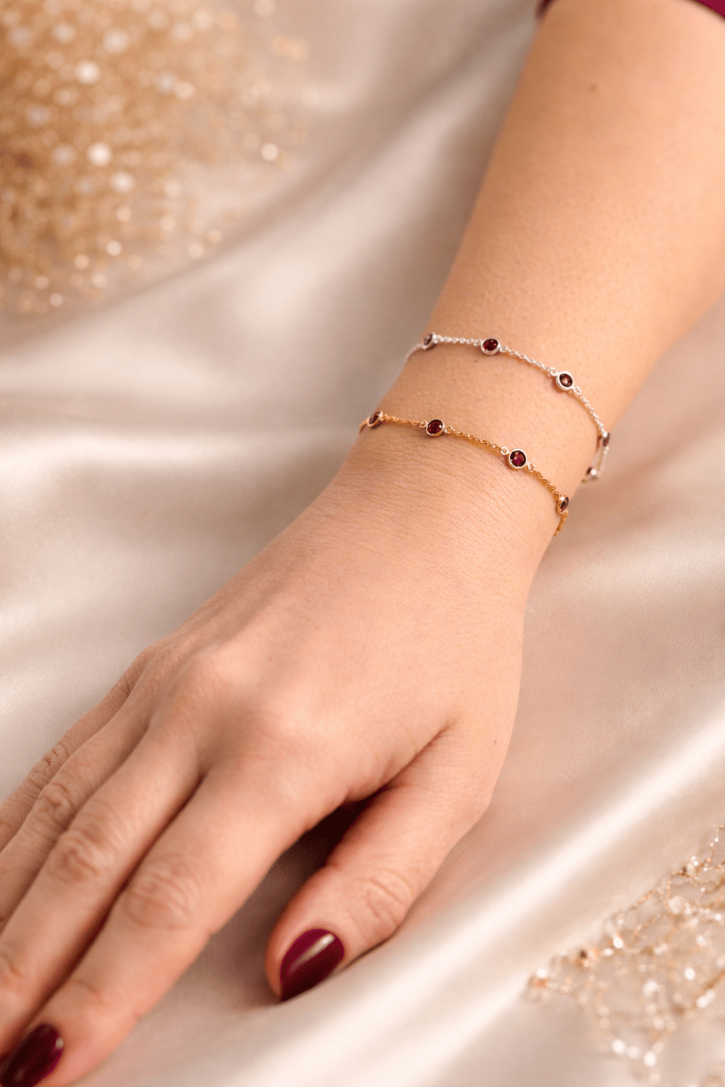 January Birthstone Garnet Bracelet | Sterling Silver & Gold Gemstone Jewelry - Aware House