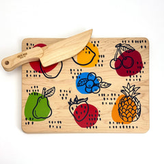 Kid's Chef-in-Training Fruit Wooden Cutting Board with Handcrafted Wooden Knife - Aware House - Miller Boys Vintage Toys -