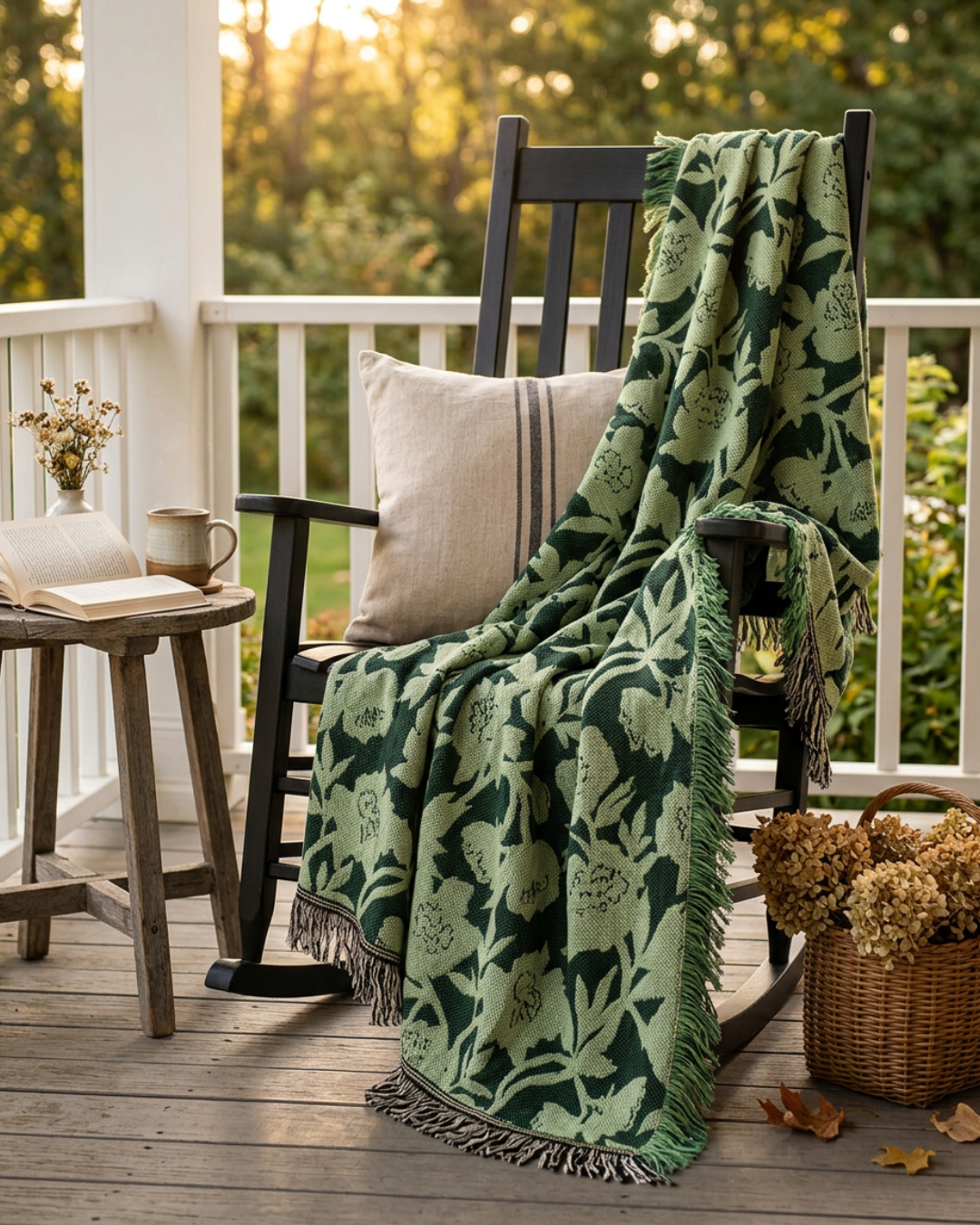 Addy Spruce Green Floral Jacquard Woven Throw Blanket-zoom-2