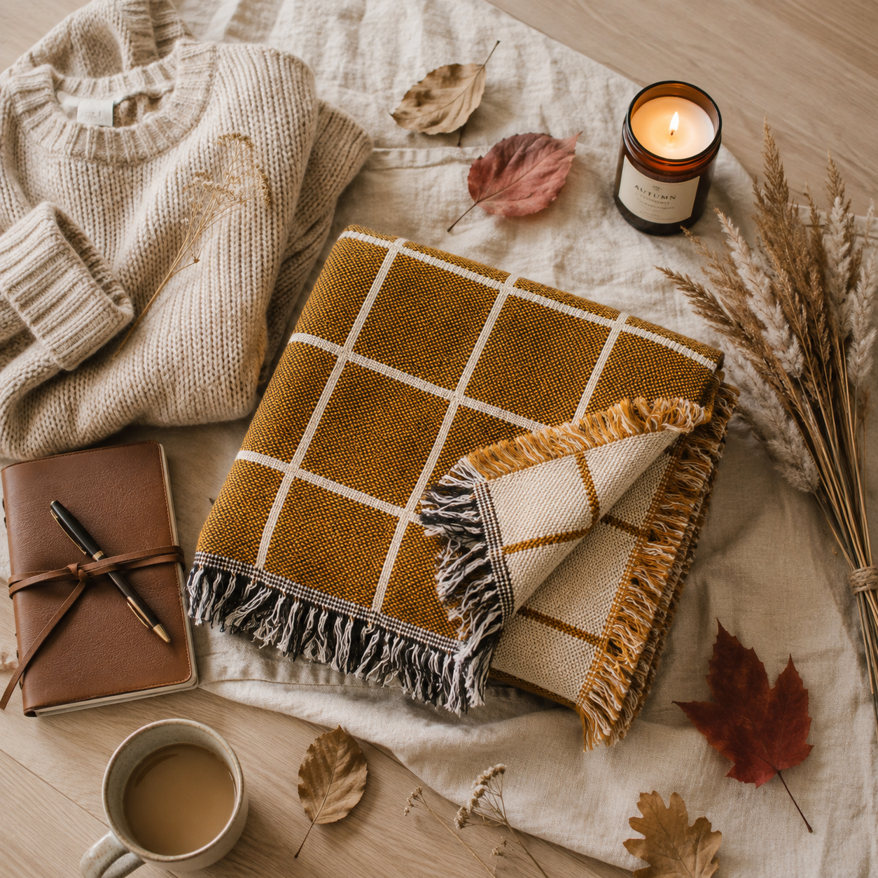 Greer — Acorn Colorway - Reversible Woven Blanket with Fringe-3