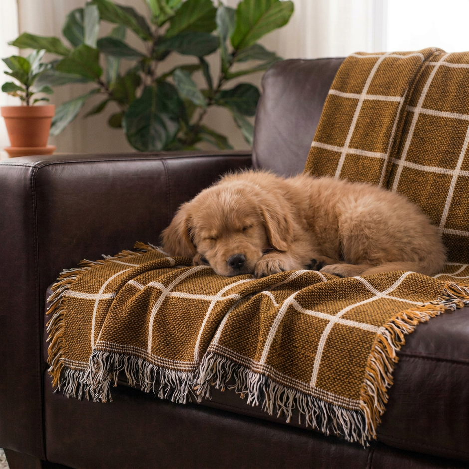 Greer — Acorn Colorway - Reversible Woven Blanket with Fringe