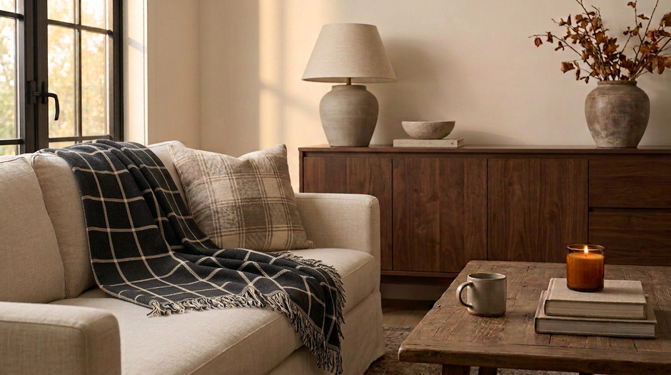 Greer — Nocturne Colorway - Reversible Woven Blanket with Fringe