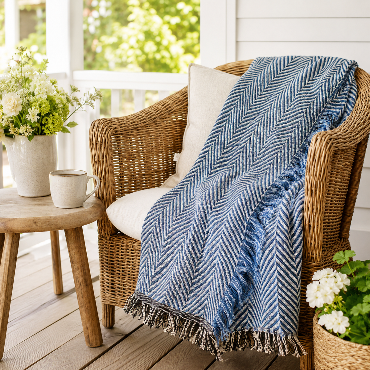 Henry — Chambray - Reversible Woven Blanket with Fringe-zoom-2
