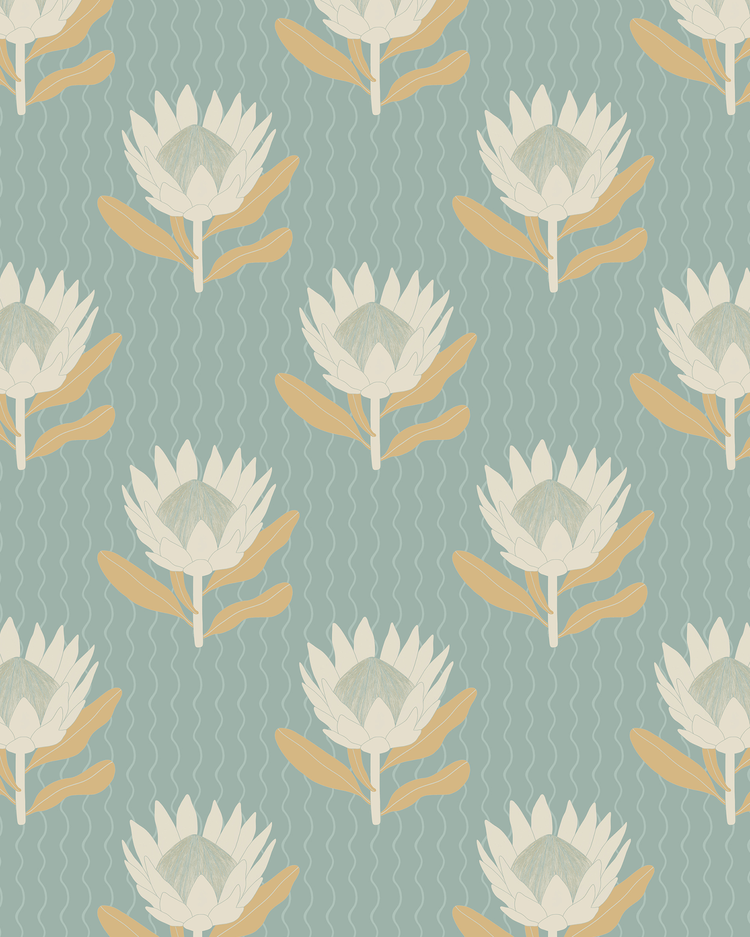 King Protea Wallpaper, Light Blue and Apricot-zoom-2